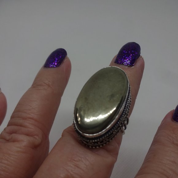 Stunning "APACHE PYRITE" Handmade Sterling Ring Size 8 #854 - Picture 3 of 3